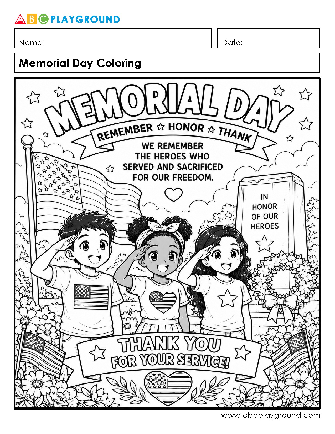 Memorial Day Coloring Activity to Honor Heroes